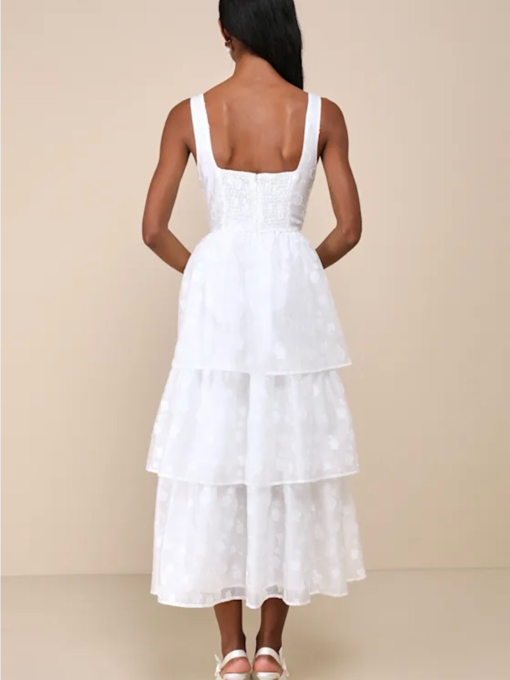 Lulu's White Tiered Midi Dress with Square Neck - Picture 2 of 9